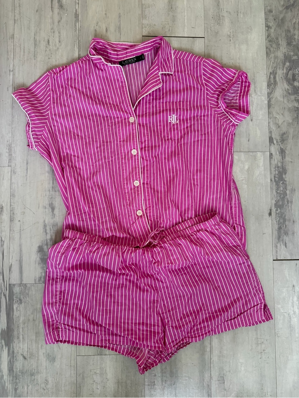 Lauren Ralph lauren Hot Pink & White Striped Short Pajama Set